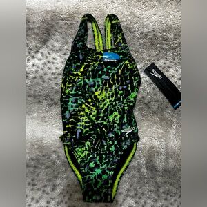 SPEEDO Youth Bathing Suit One Piece Green Print Youth Size 6/22 NWT $79